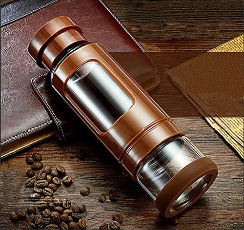 Sports Water Bottle - Travel Mug - Tea Infuser - Fruit infuser - Tea Tumbler Strainer - Glass water bottle 13oz(COFFEE)
