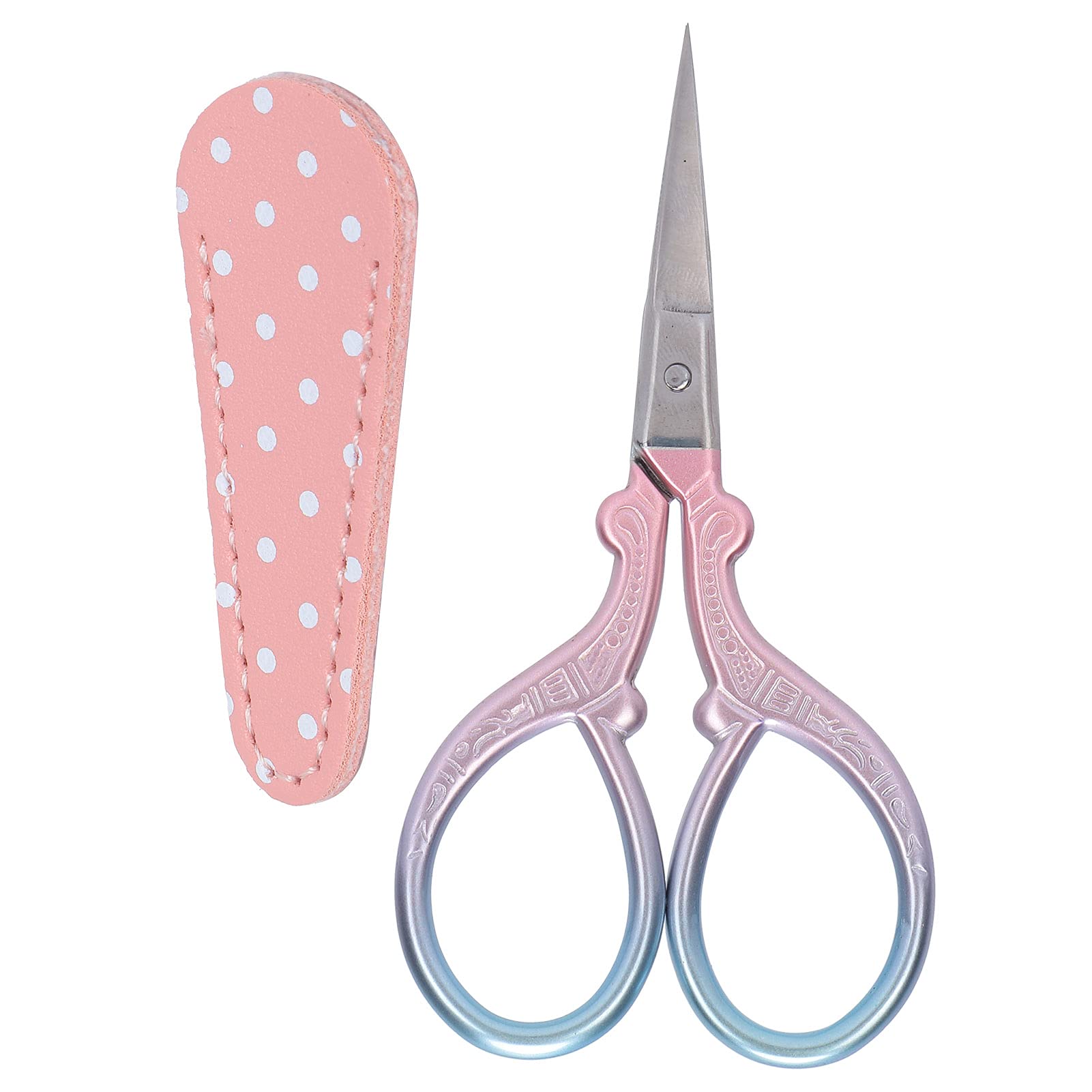 Embroidery Scissors Stainless Steel Curved Practical Scissors with Leather Scissors Cover Suitable for Sewing Craft(Pink Leather case and ...