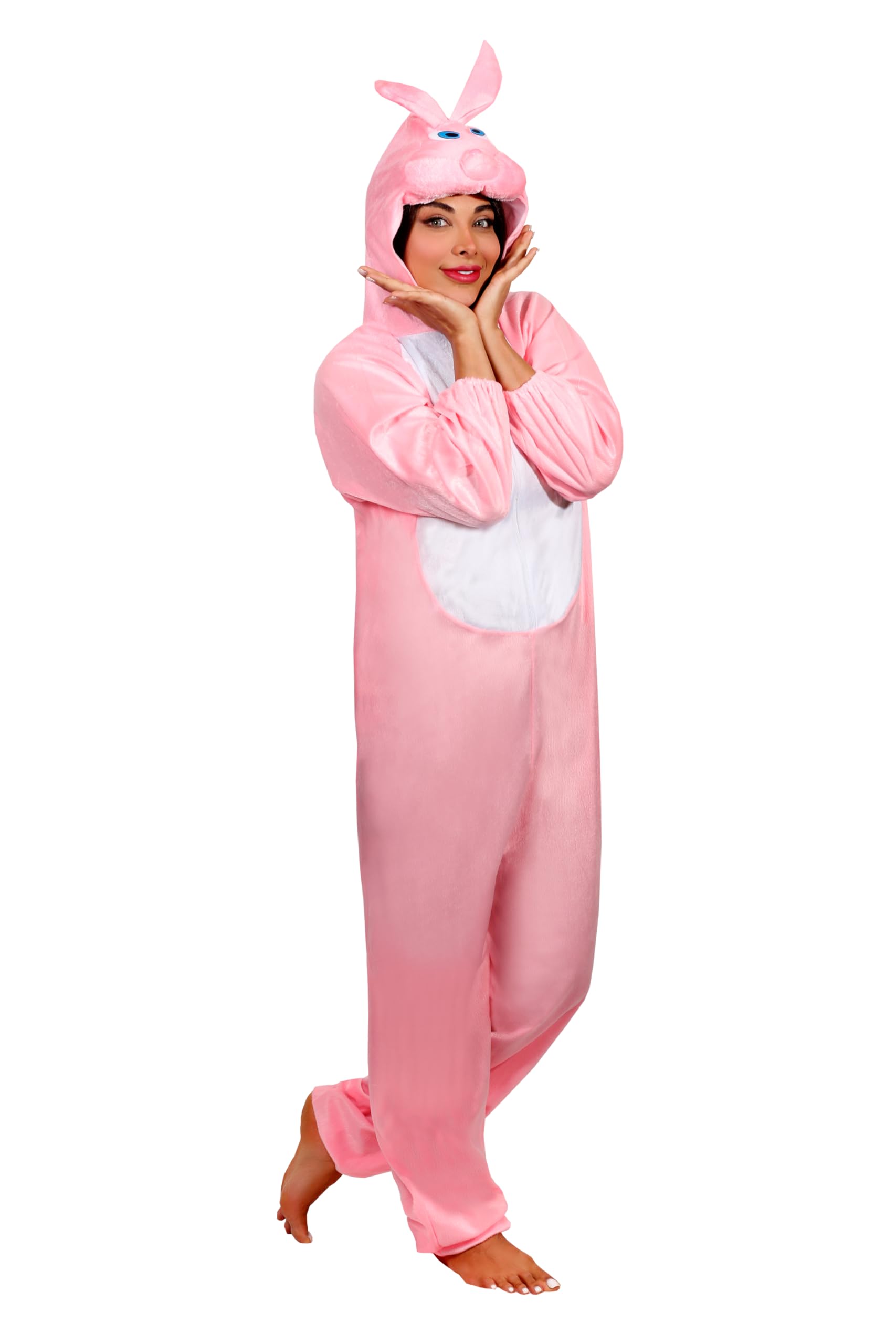 Adult Animal Costumes Unisex Pajamas Fancy Dress Outfit Cosplay Onesies (Pink Rabbit)