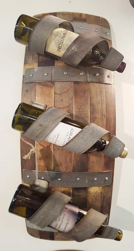 Amazon Com Reclaimed Wine Barrel Wood And Metal Wine Rack Wall