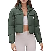 Ogfao Women's Cropped Puffer Jacket Hooded Warm Padded Winter Outerwear Coat with Pockets
