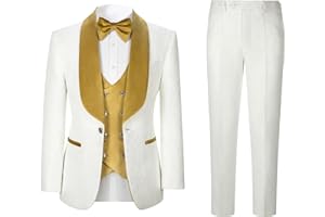 pbyoulna Men's Paisley Jacquard Tuxedo, One Button Shawl Lapel 3 Piece Suit