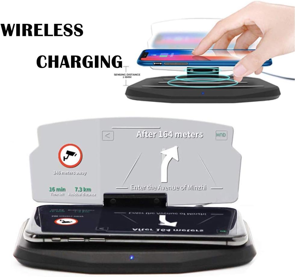 HagieNu 2 in 1 Car HUD Projector and Qi Wireless Charger Holder Mount Stand Car Holder GPS Phone Holder Navigation Reflector Compatible with iPhone Samsung Galaxy Note 8 Note 9,S9 Plus