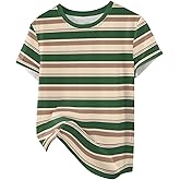 SweatyRocks Women's Colorful Striped Short Sleeve T Shirts Casual Crewneck Color Block Tees Rugby Shirt