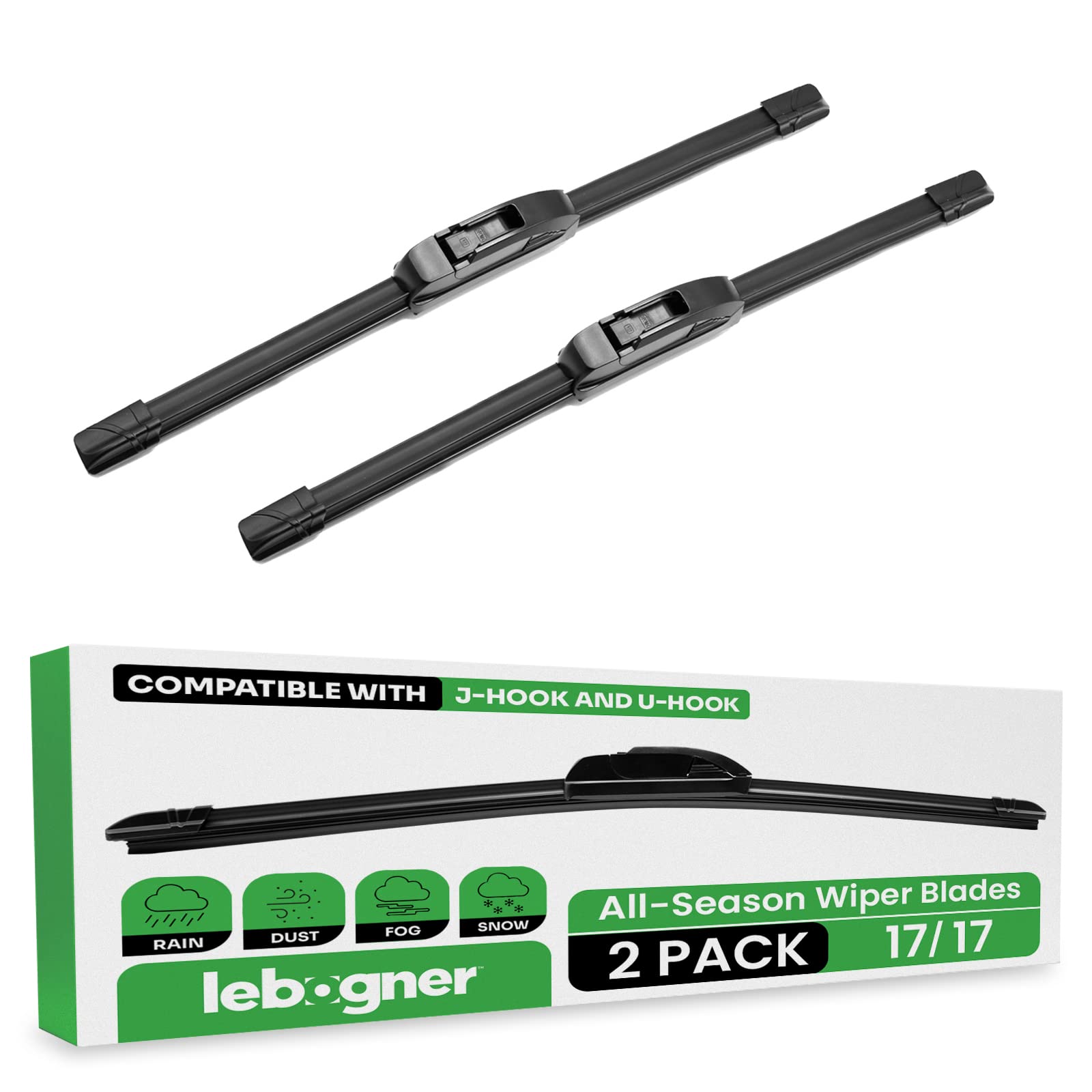 Photo 1 of lebogner Wiper Blades 17 Inch + 17 Inch Pack of 2 All-Seasons Automotive Replacement Windshield Wiper Blades For My Car, Stable And Quiet Silicone Beam Blade Compatible With U/J Hook, Easy To Install