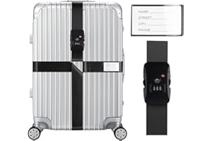 Veki Cross Luggage Straps Set TSA Approved with Lock Adjustable Travel Suitcase Belts Suitcase Tags with Name ID Card Packing Straps for Suitcases Strap Travel Accessories(Black)
