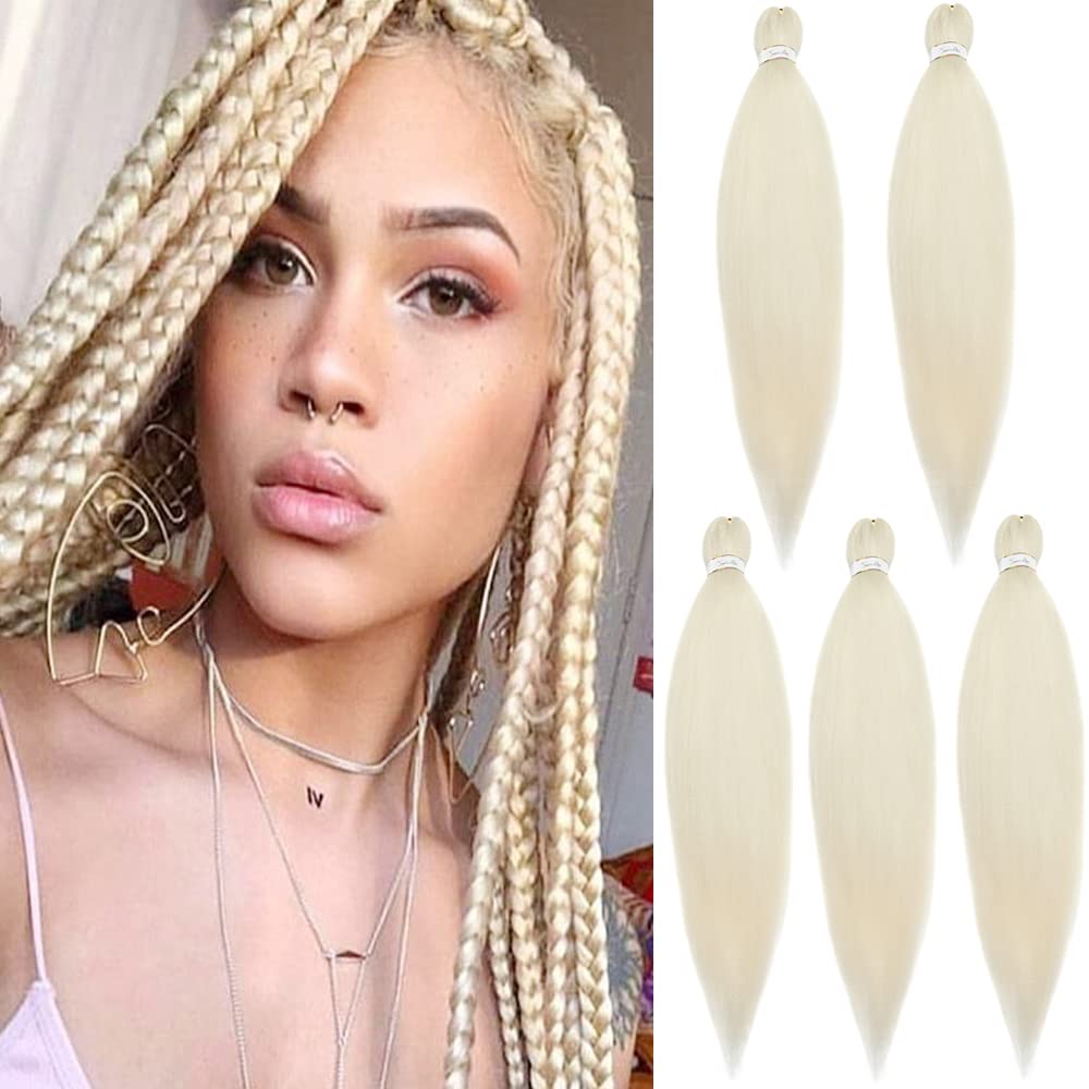 5Pack EZ Hair Braids Pre Stretched Braiding Hair Professional Hair Yaki Synthetic Hair Extensions Bleach Blonde