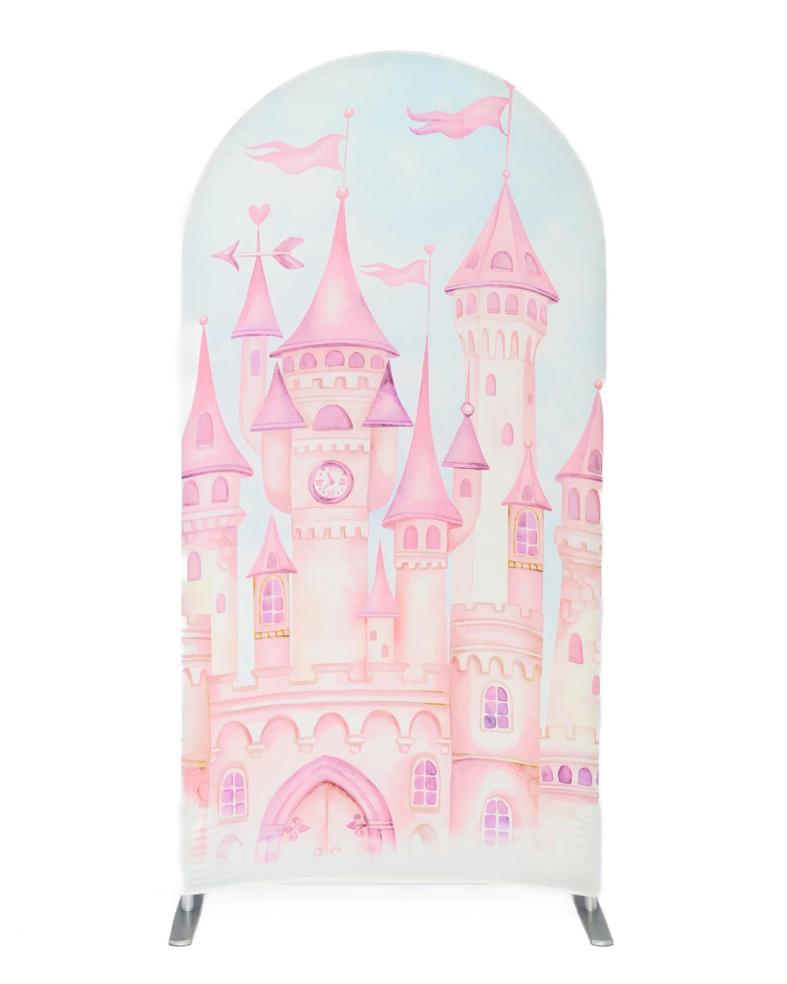 Photo 1 of Gaietya 7.2FT Pink Castle Tower Arch Cover Round Arch Backdrop Chiara Fairy Tales for Birthday Party Baby Shower Decor Groovy(7.2x4ft,No Frame No Zipper)