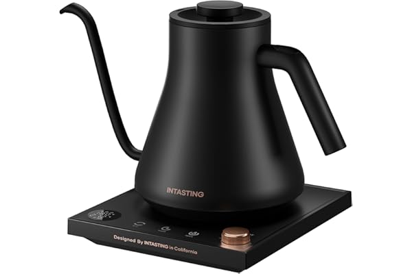 INTASTING Gooseneck Electric Kettle, Temperature Control | Stainless Steel Inner, 1200W Quick Heating, for Pour Over Coffee, Brew Tea, Boil Hot Water, 30 oz, 0.9L, Black