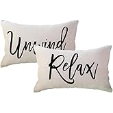 ULOVE LOVE YOURSELF Relax&Unwind Throw Pillow Covers 12x20 Farmhouse Spring Summer Decorative Lumbar Pillowcases Porch Patio Cushion Covers 2Pack for Bedroom Living Room Sofa Couch Home Decor (Beige)