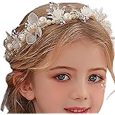 Campsis Flower Girl Headpiece for Wedding, Pearl Communion Headband, Bridal Hair Accessories for Girls