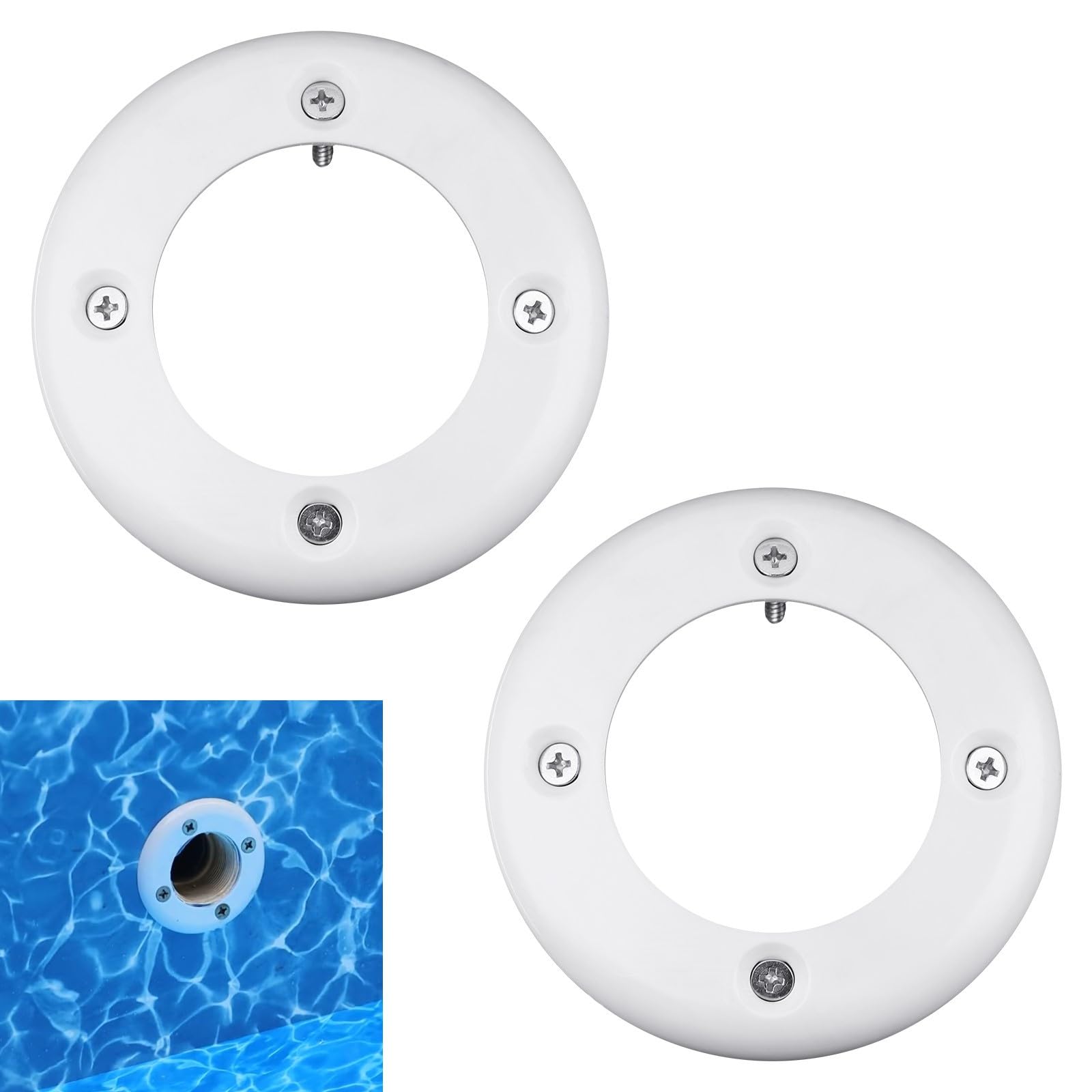 Photo 1 of WFCYX 2 Pcs SPX1408B Swimming Pool Return Fitting Face Plate w/8 Screws, Fit for Hayward Fitting Models SP1411, SP14071, SP1408 Complete Vinyl Pool Inlet Outlet Return Wall Fitting Kit