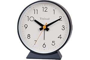 Tinload 4.5" Battery Operated Antique Retro Analog Alarm Clock, Small Silent Bedside Desk Clock with Night Light, Battery Operated, Snooze, for Living Room, Bedroom, Bedside, Desk, Gift Clock