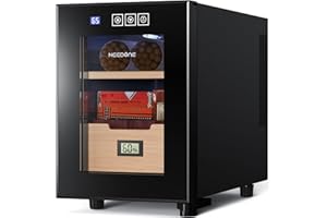 NEEDONE Humidor 16L, Electric Cooler Humidors for 100 Counts, Electronic Cabinet with Cooling Control, Spanish Cedar Wood Drawer Shelves, Digital Hygrometer Displays, Gift for Men