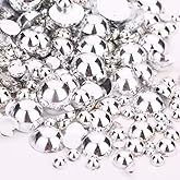 1000PCS Mixed Sizes 3/4/5/6/8/10mm Flatback Half Round Pearls Gems for Crafting, Silver Pearl Beads Gem Stones for Crafts Jewelry Clothes Shoes Dress Nail Art Making Embellishments (Silver)