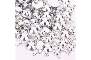 VADQZA 1000PCS Mixed Sizes 3/4/5/6/8/10mm Flatback Half Round Pearls Gems for Crafting, Silver Pearl Beads Gem Stones for Crafts Jewelry Clothes Shoes Dress Nail Art Making Embellishments (Silver)