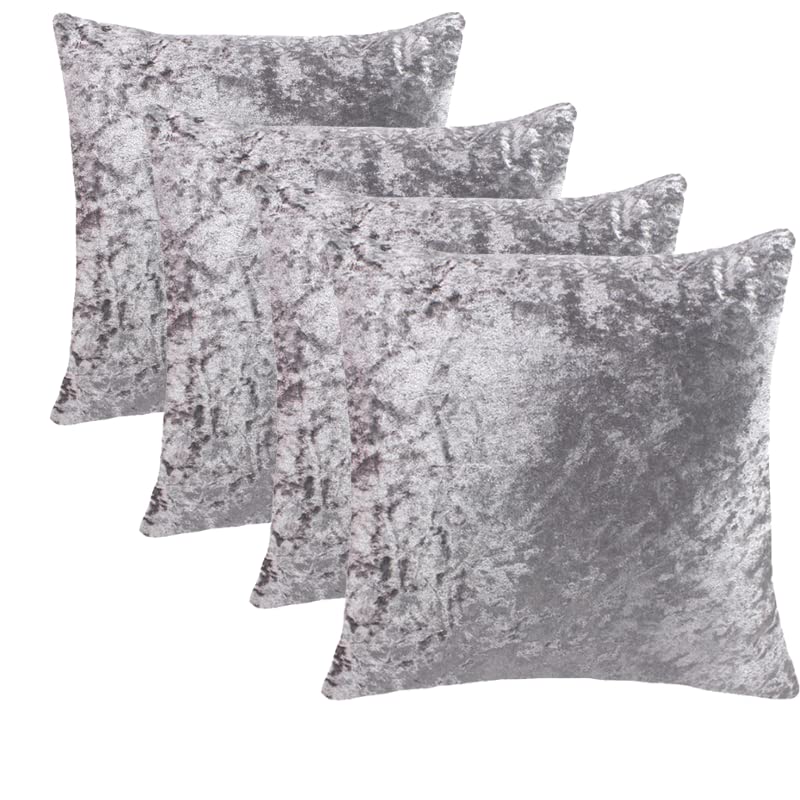 RKAAS HOME Super Soft Decorative Luxurious Crushed Ice Velvet Square Cushion Cover for Living Room Sofa Couch Bed 40cm x 40cm 16x16 Inches (Pack of 4 - Silver Grey) — image 1