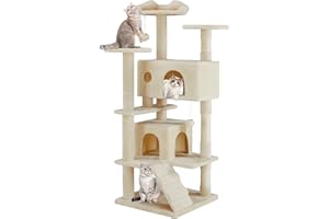 Aidoly Cat Tree 54 Inch, Multi-Level Cat Tower with Condo, Perches, Sisal Scratching Posts and Climbing Ladder, Pet Play Toy Balls House for Indoor Cats, Beige