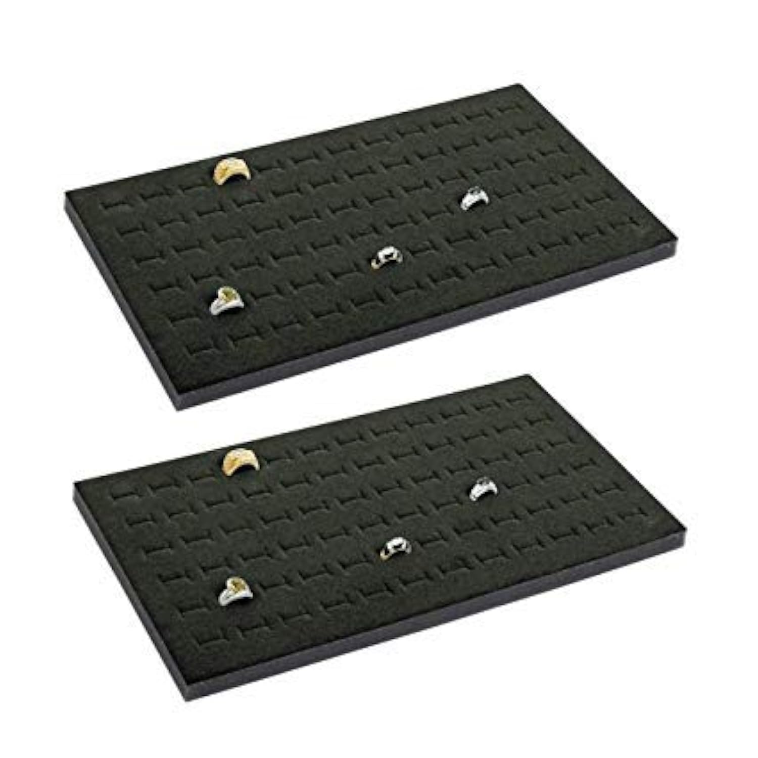 Photo 1 of 2 pack of 72 Slot Black Ring Display Inserts for standard Jewelry tray size 14 1/4" x 7 3/4" x 1/2" Inch for Retail Showcase, Counter top display. Micro Fiber polishing cloth included.