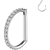 BodyAce F136 Titanium Septum Rings D Shaped Nose Ring Hoops 16G Cartilage Earrings Higned Segment Clicker for Rook Daith Conch Helix Tragus Piercing Jewelry