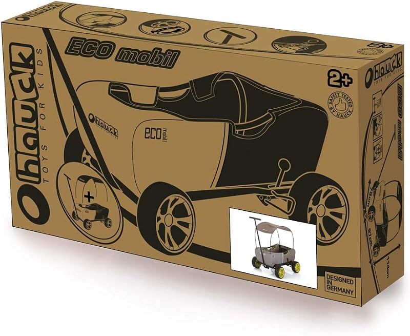 Eco Mobil Carro de Mano, apto para 2 Niños, Carro Transporte Plegable, Antivuelco, Toldo, Bollerwagen Niños, Asiento Acolchado, Freno, Carro Plegable, Carga Máxima 50 kg, Forrest Grayge