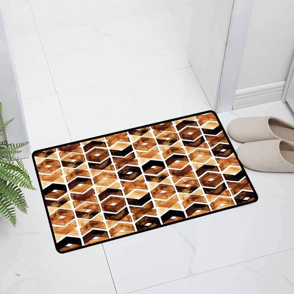 Watercolor Indoor Outdoor Non Slip Door Mat Kitchen Floor Mat Chevron Geometric Motifs in Dark Coffee Colors Zigzag Tribal with Non Slip Backing, 35 x 23.5 inch Brown