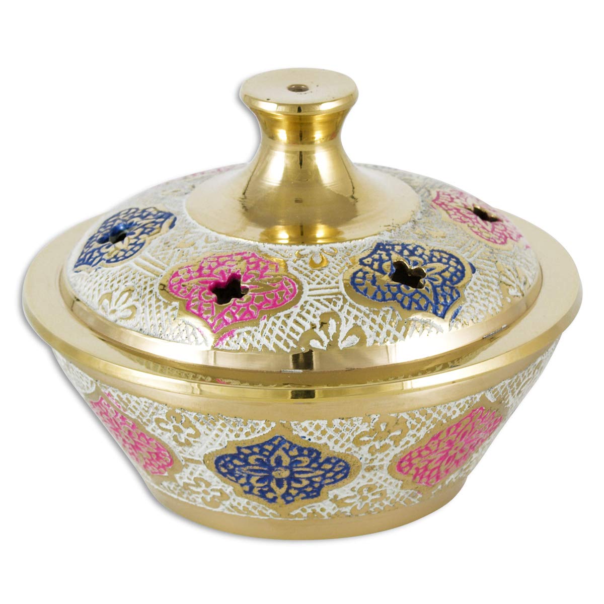 NKLaus incense burner Ø 8cm brass coloured light painted with grid incense burner 2224