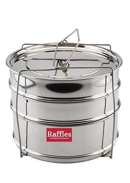 Raffles Premium SS Cooker Separator H6.5 Suitable for 6.5 litres Pigeon Inner Lid Pressure Cookers (3 Containers with Lifter, Stainless Steel)