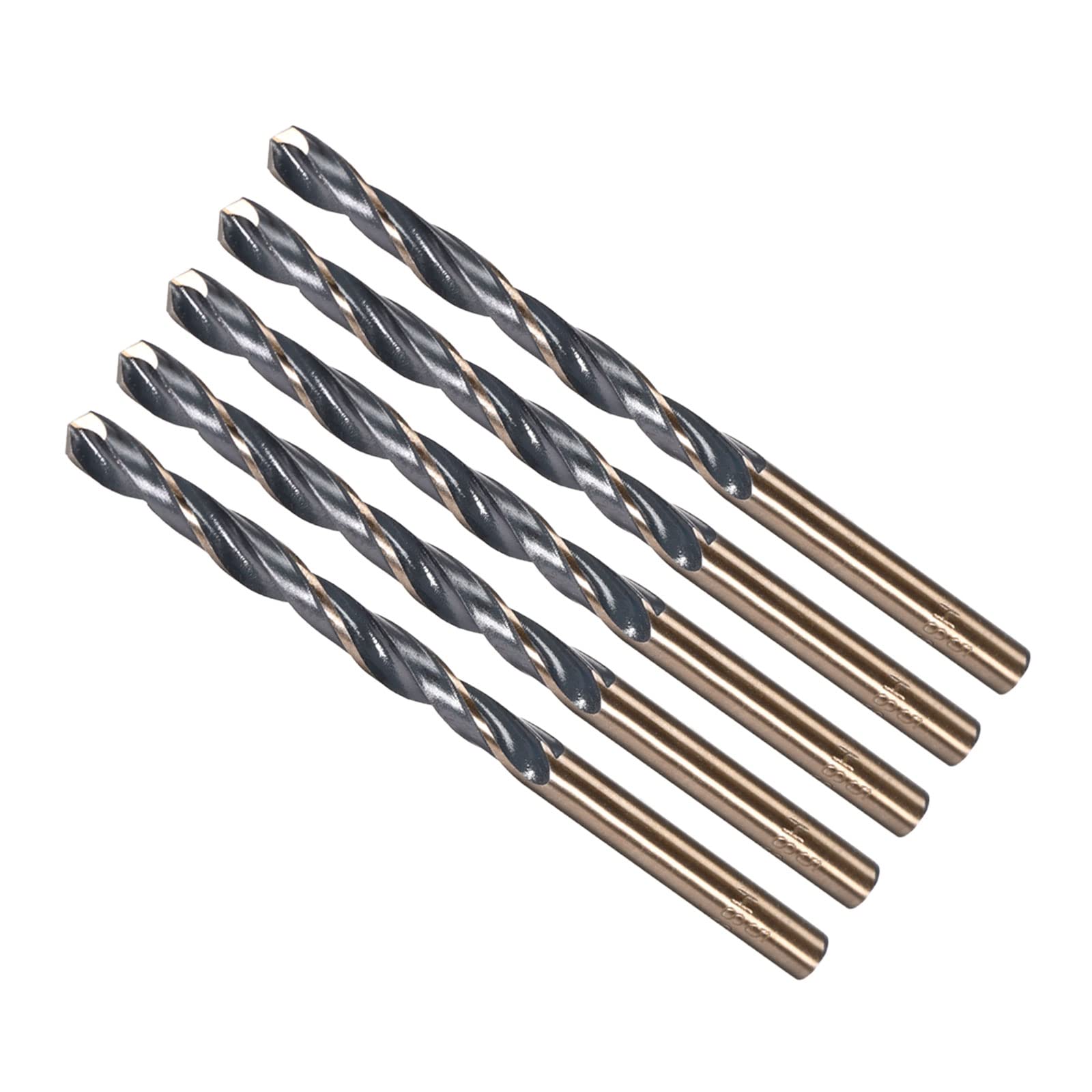 CoCud Twist Drill Bits, 5mm Cutting Edge, Titanium & Nitride Coated High Speed Steel 4341 Round Shank - (Applications: for Stainless Steel Drilling Machine), 5-Pieces