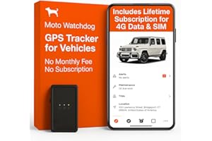 GPS Tracker for Vehicles No Monthly Fee, No Subscription, Up to 14 Days Battery Life, 4G SIM and Data Included, Trip History, Speeding Alerts, Magnetic, USA Developed, Moto Watchdog