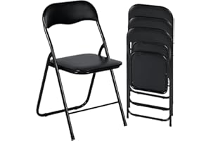 FurnitureR 4 Pack Folding Chairs with Padded Seats and Steel Frame, Modern Foldable Chairs for Home Office, Indoor and Outdoor Events, Black (Black, 4 Pack)