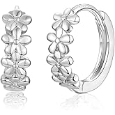 925 Sterling Silver Hoop Earrings for Women Girls Beautiful Flower Cluster Diameter 10mm/12mm Hypoallergenic Small huggie earrings, 3 Color in Silver/Gold/Sliver Gold