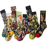 Vintage Sheer Socks, 8 Pair Summer Transparent Flower Long Socks, Aesthetic Thin Mesh Lace Elastic Jacquard Glass Silk