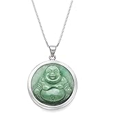 Belacqua Natural Green Jade Laughing Buddha Pendant Necklace in Sterling Silver, 18" Box Inches Chain, Fashion Jewelry for Women, Gift Box Included