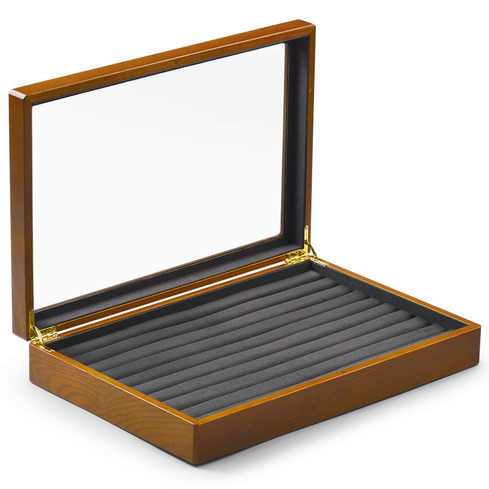 Oirlv Solid Wooden Jewelry Box Rings Earrings Necklaces Display Case with Lid Vintage Jewelry Organizer Box for Women (Grey-1)