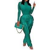 Remxi Women 2 Piece Outfits Jumpsuit Casual Long Sleeve Crewneck Sweatshirt High Waist Tassel Fringe Pants Sweatsuit Set