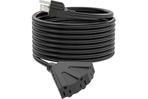 50 ft Outdoor Extension Cord with 3-Outlets, 16 Gauge Black Extension Cord Waterproof, 13A 16AWG 1625W SJTW, ETL Listed- Grea