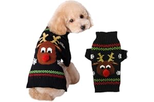 TENGZHI Dog Christmas Sweater Ugly Xmas Puppy Clothes Costume Warm Knitted Cat Outfit Jumper Cute Reindeer Pet Clothing for Small Medium Large Dogs Cats（M,Black）