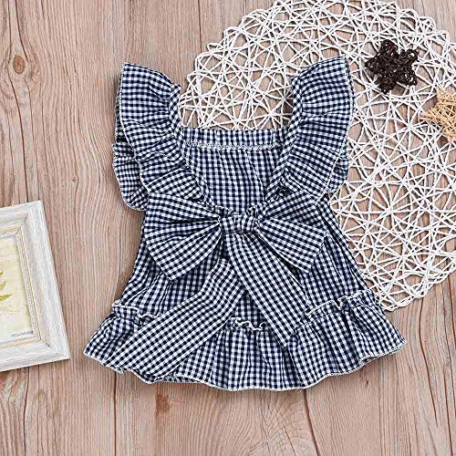 Tantisy ♣↭♣ Baby Girl Dresses 6M-24M Fashion Kids Ruffled Sleeve Plaid Princess Party Casual Dress Patchwork Sundress Blue