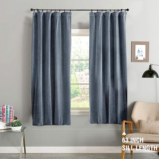 Amazon Com Jinchan Dark Slate Curtains Velvet Drapes Bedroom