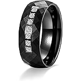 TRUMIUM 8mm Tungsten Rings for Men Women Hammered Black Blue Men's Rings White Cubic Zirconia Inlay Matte Finished Engagement Promise Wedding Bands Comfort Fit Size 7-13