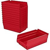 Akro-Mils 30130 Plastic Shelf Bins, Heavy Duty Storage Bins for Garage, Closet, and Drawer Organization, 12-Inch x 6-1/2-Inch x 4-Inch, Red, 12-Pack