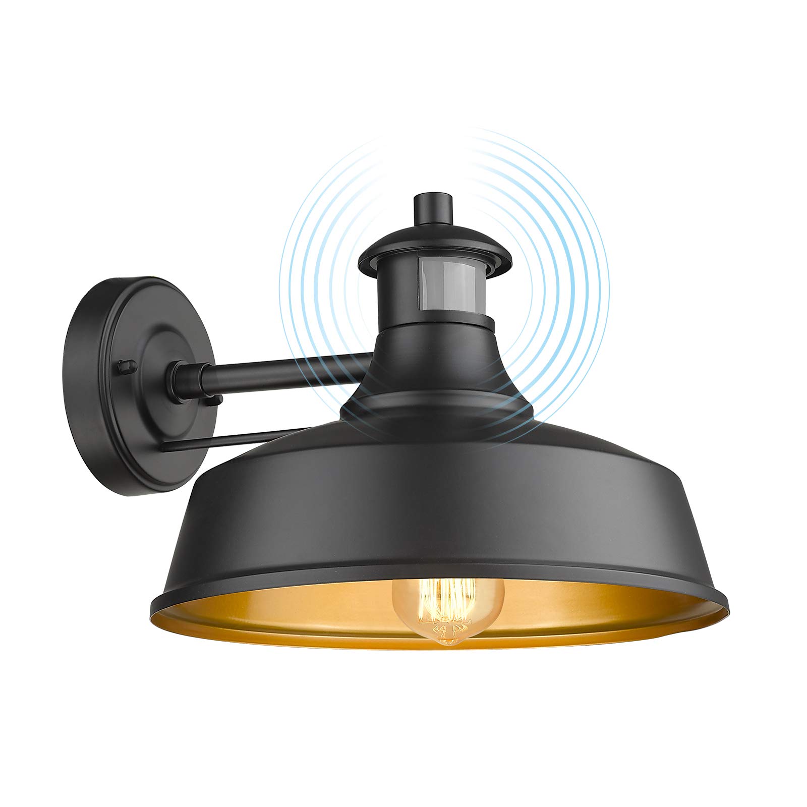 Photo 1 of FEMILA Motion Sensor Farmhouse Barn Light Outdoor,Dusk to Dawn Sensor Wall Sconces,Vintage Black Finish Exterior Light Fixture,4FW23B-SE BK