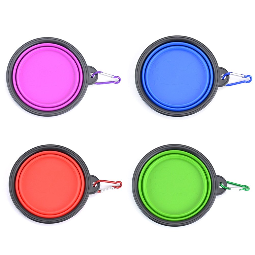 4-Pack Collapsible Pet Dog Cat Bowl,Guardians Portable Travel Foldable Silicone Food Bowl Water Feeder Bowl with Carabiner Clip