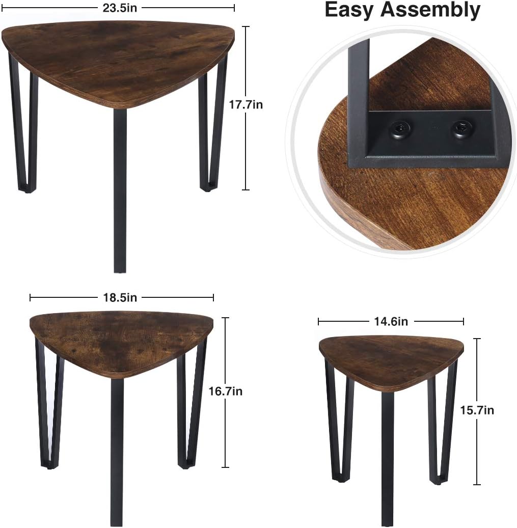 KingSo Industrial Nesting Coffee Table,Set of 3 End Side Table Sturdy