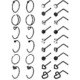 Tkzndnm 20g Nose Rings Studs Hoops Piercings Jewelry for Women Hypoallergenic Black Rainbow Surgical Steel Straight l Shaped Bars