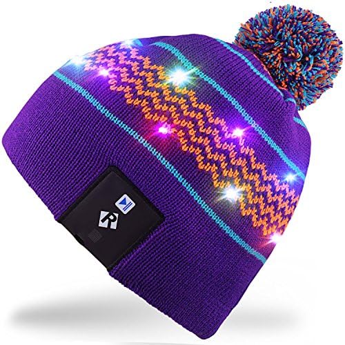 Mydeal LED String Light Up Beanie Hat Knit Cap with Copper Wire Colorful Lights 4 feet 18 LEDs for Men Women Indoor and Outdoor, Festival, Holiday, Celebration, Parties, Bar, Christmas Gifts - Purple