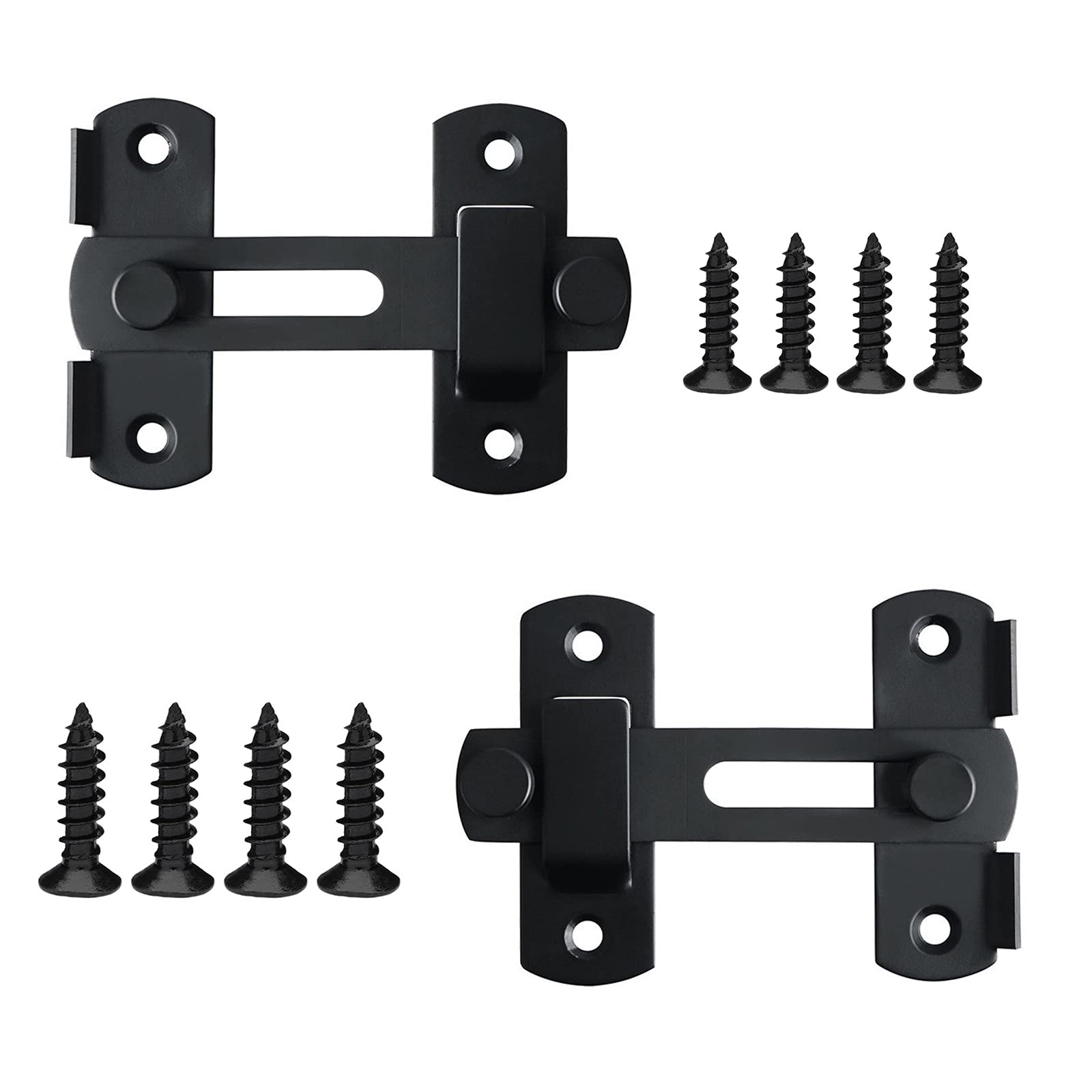 YUTOU Pack of 2 Door Bolt Black Stainless Steel Door Sliding Bolt Garden Gate Lock with Screws for Sliding Lock with Latch for Doors Windows Animal Doors Garden Doors