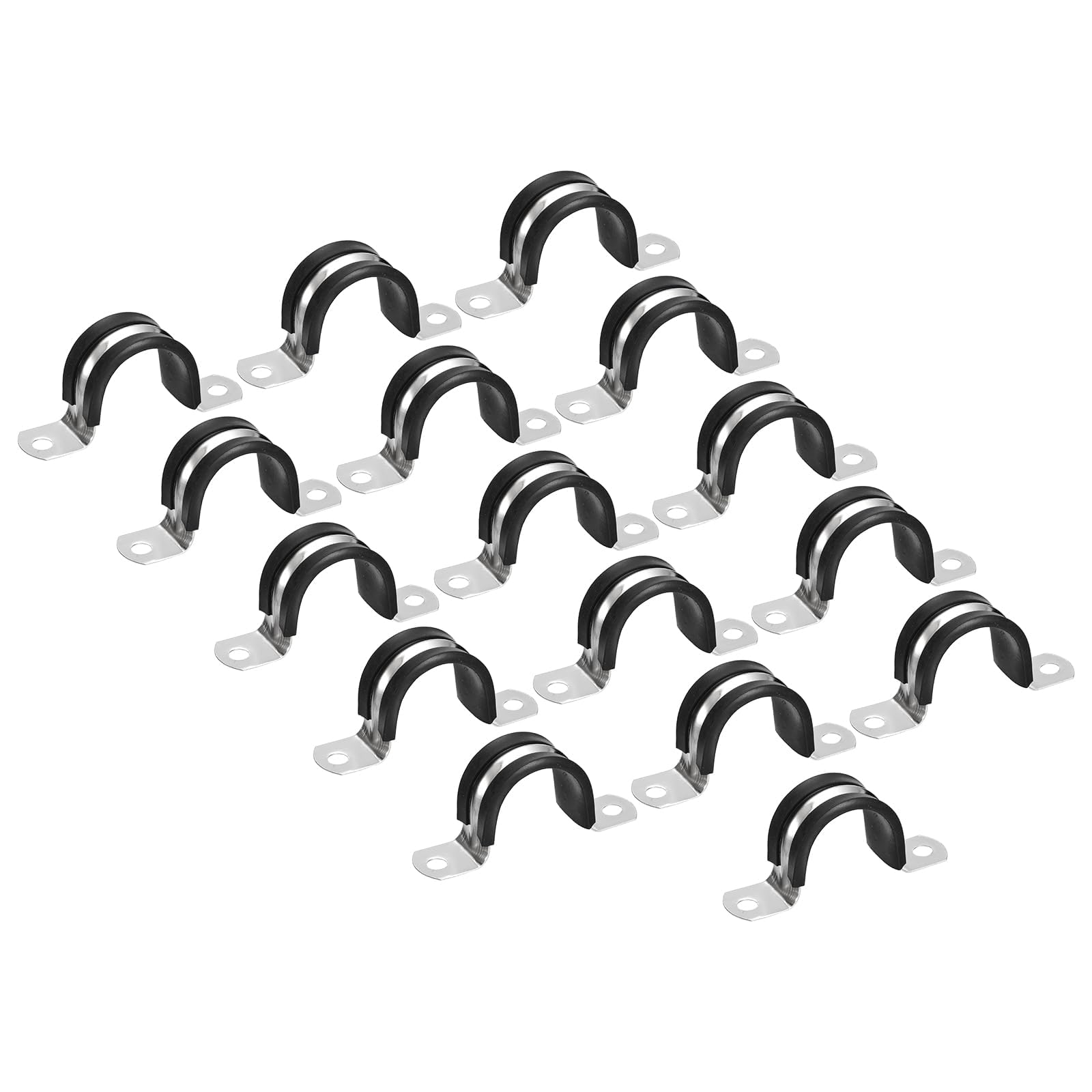 TA-VIGOR 16Pcs Cable Clamp, 30mm Rubber Pipe Strap Rubber Cushioned Stainless Steel Hose Clamp U Shape Metal Clamp Tube Holder for Pipe Tube Wire Fixing, Laying Plumbing, Electricity, Exhaust