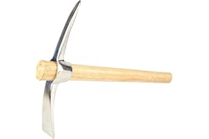 Mastiff Gears® Compact Pickaxe, Heavy Duty Wood Handle Stainless Steel Hoe for Weeding, Metal Detecting, Digging and Landscap